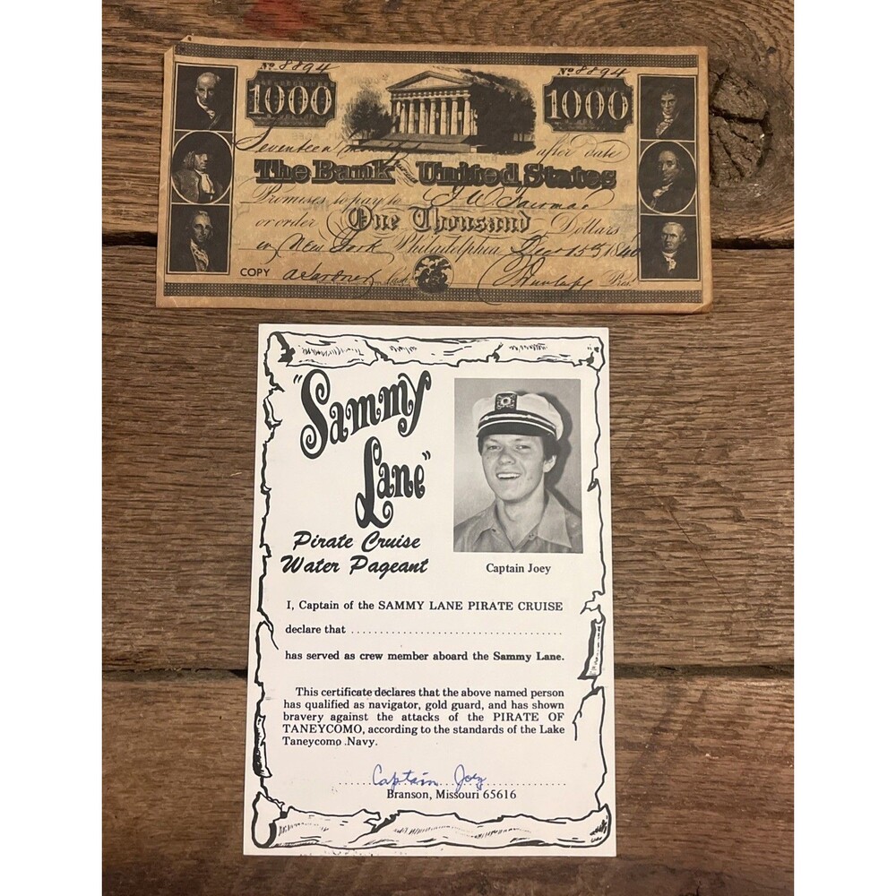 Sammy Lane Boat Line, Inc. Bank of United States $ 1000 Advertisement & Extra